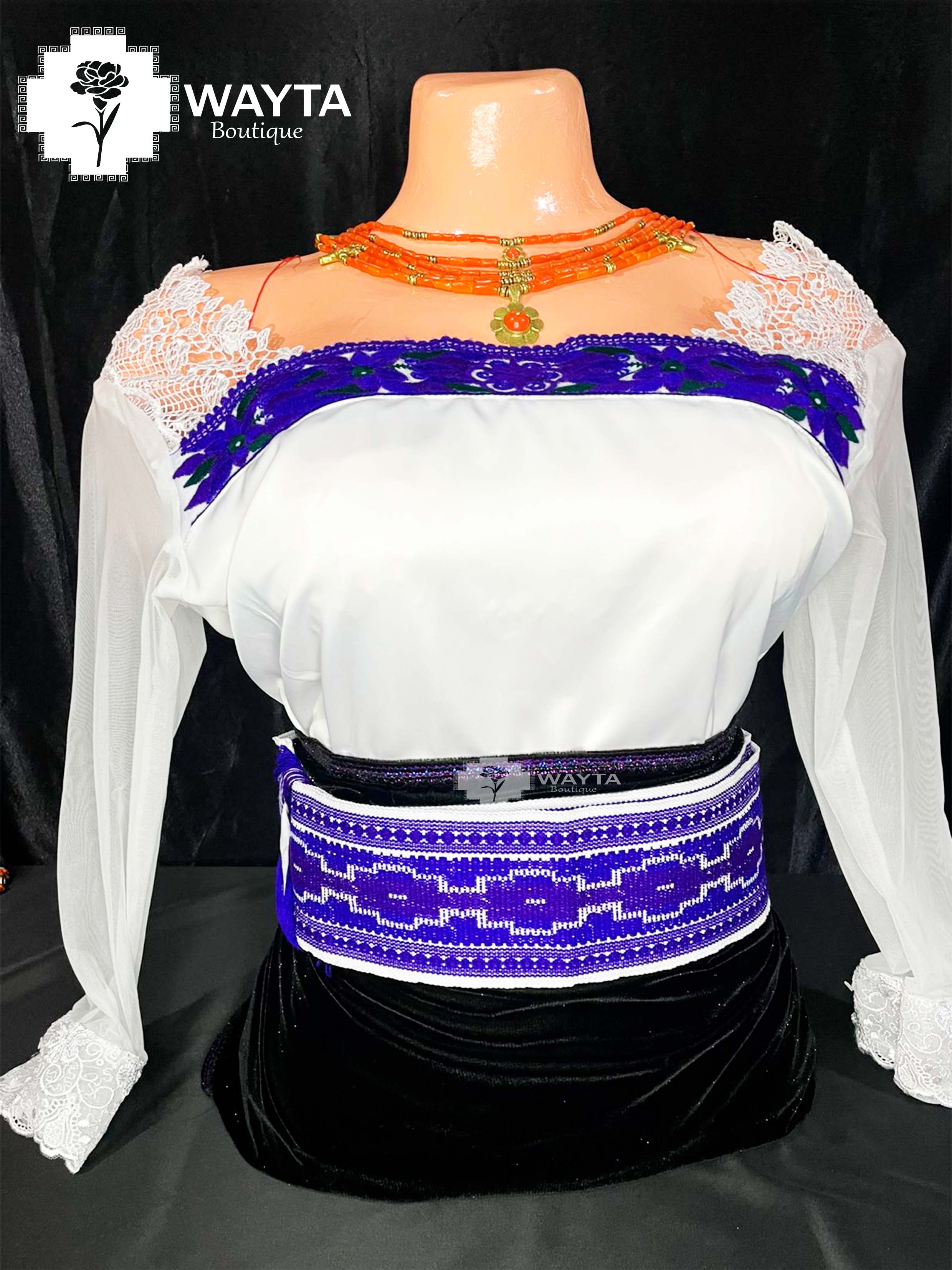 BLUSA - Bordado a máquina un toque de tul en los hombros manga larga súper suave y cómodo