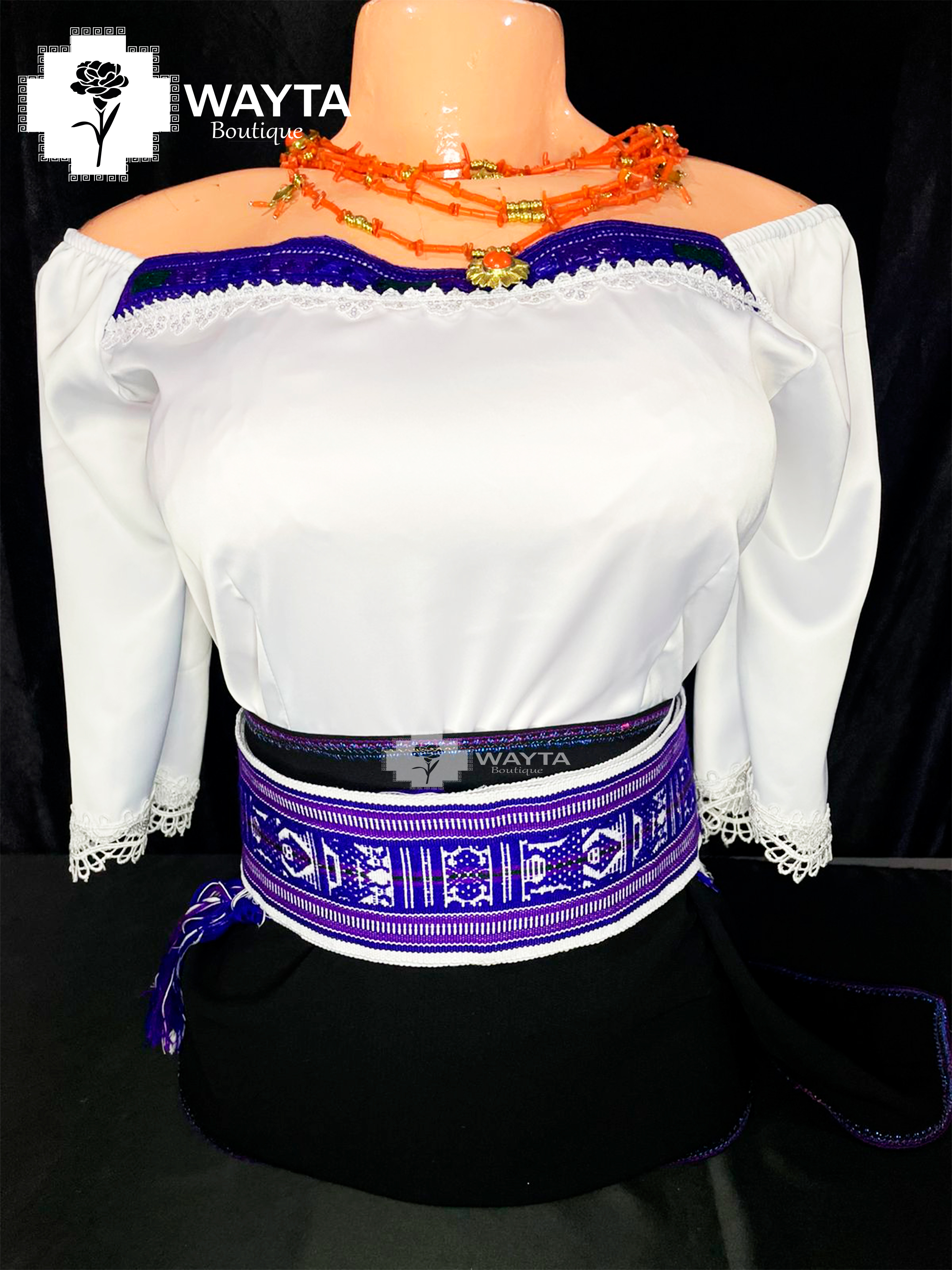 BLUSA - Bordada a Máquina Modelo Escote Descotado con Manga Corta – Elegancia y Tradición 🌸