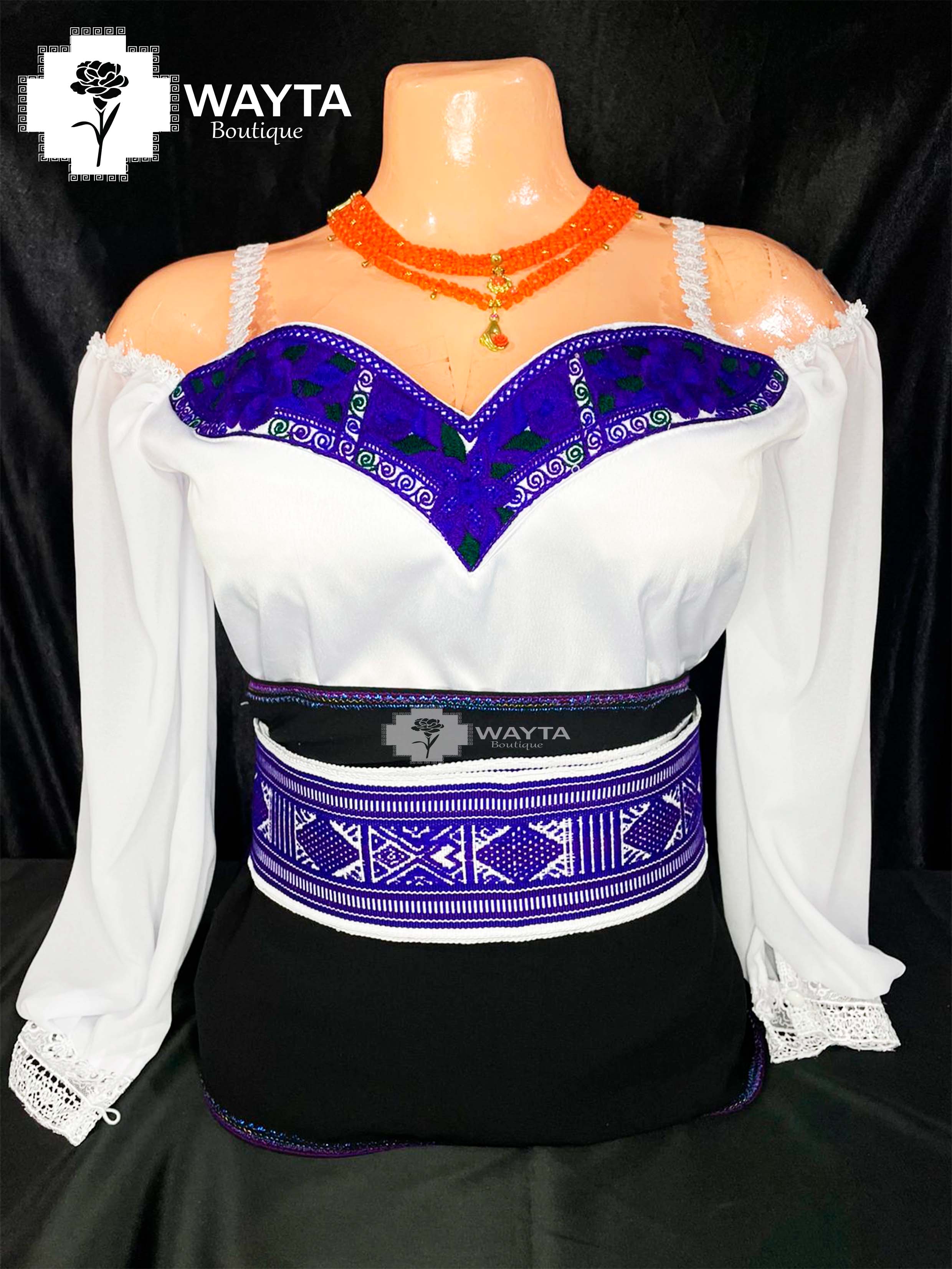 BLUSA - Bordado a máquina bordado en v con toque de encaje