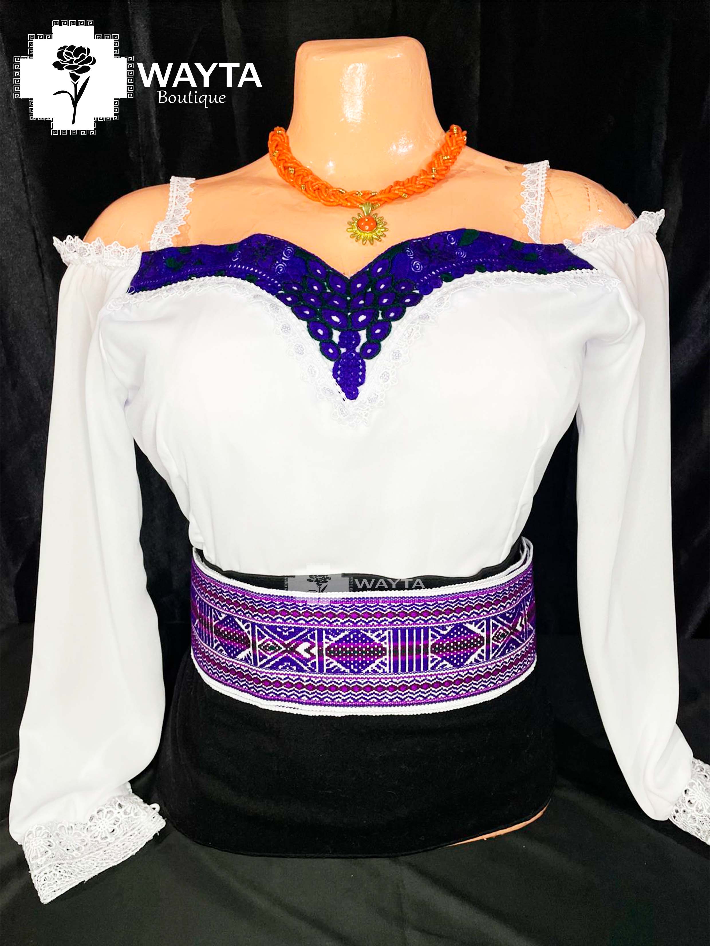 BLUSAS - Bordado a máquina con diseño pavo en v con manga cómoda y con toque de encaje