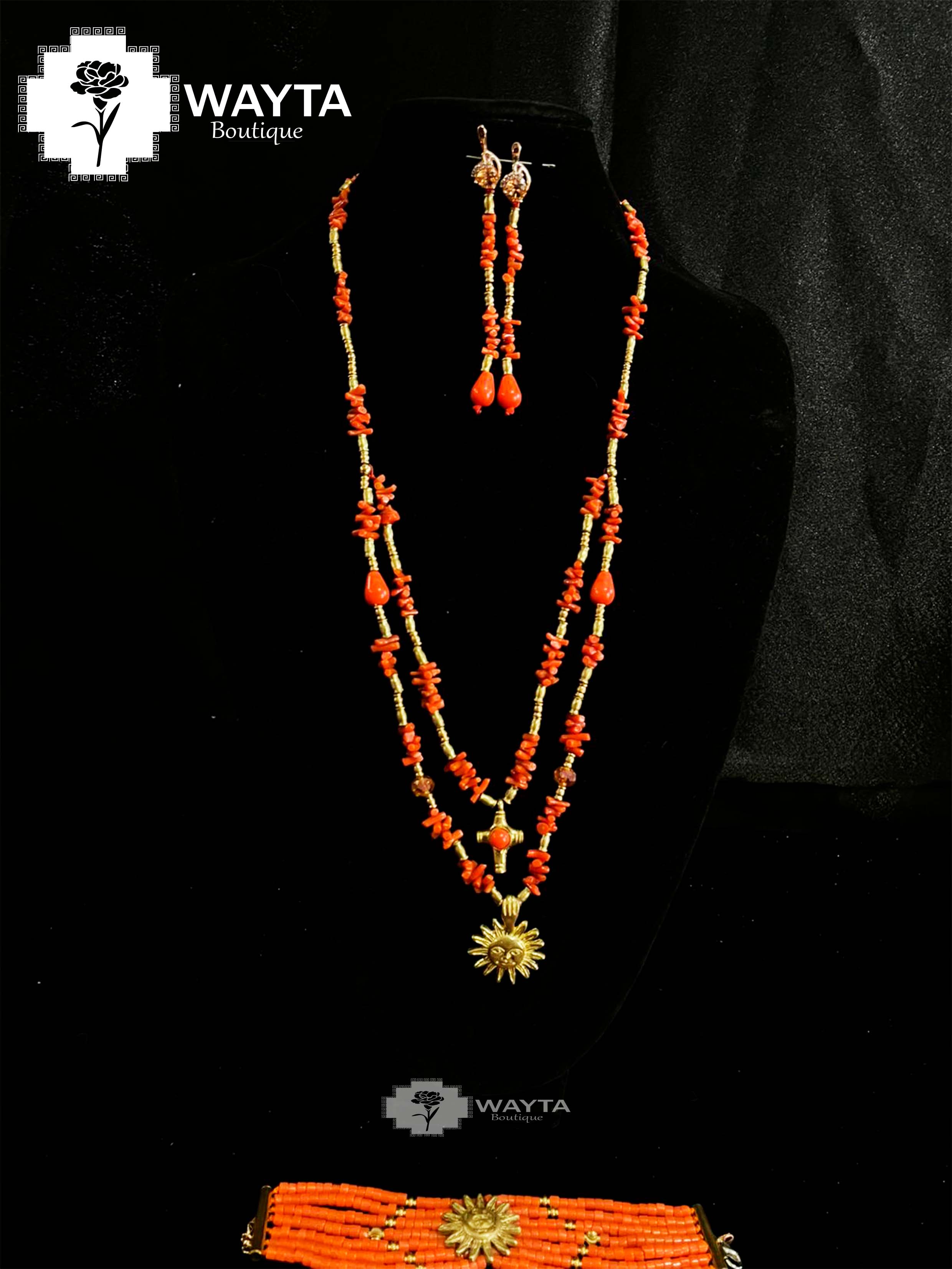 JUEGO ARTESANAL DE CACHO CORAL CON DECORACIÓN EN BRONCE ✨🌺