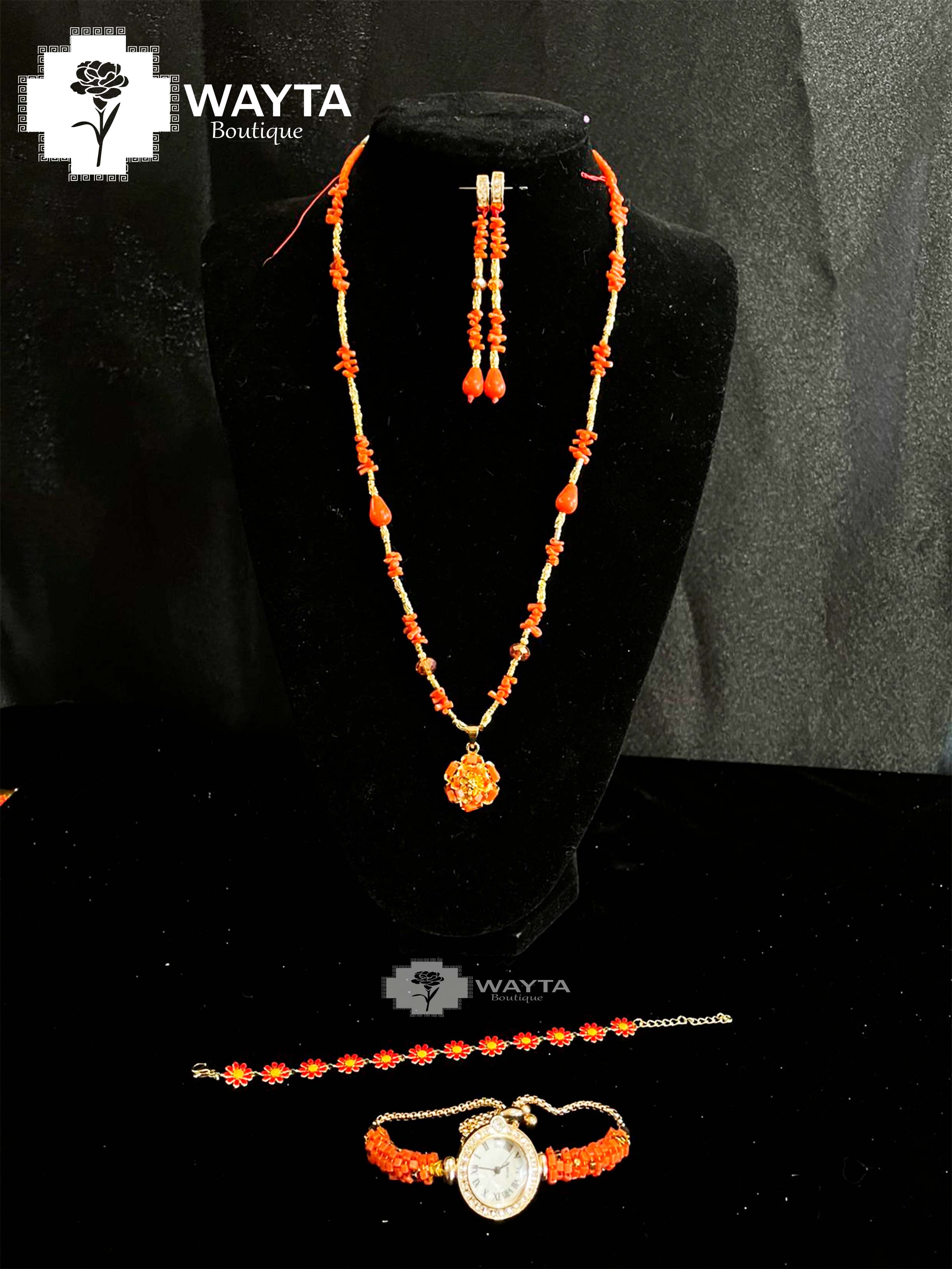 JUEGO ARTESANAL DE CACHO CORAL CON RELOJ MANILLA ✨❤️